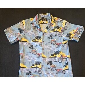 Hawaiian Reserve Mens Collection Button Up Short Sleeve Shirt Motorcycles Size M